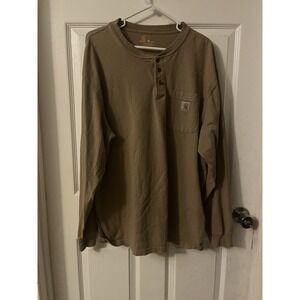 Carhartt Mens XL Brown Long Sleeve Henley Pocket Shirt Original Fit